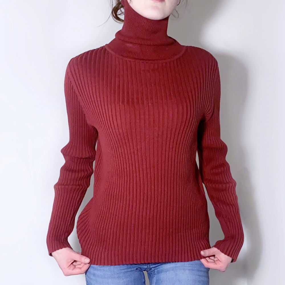 Vintage Wine Red Turtleneck 100% Cotton